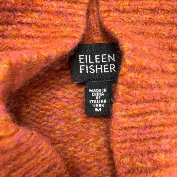 EILEEN FISHER Spice Orange Shawl Collar Merino Wool V-Neck Sweater Size Medium - Picture 6 of 10